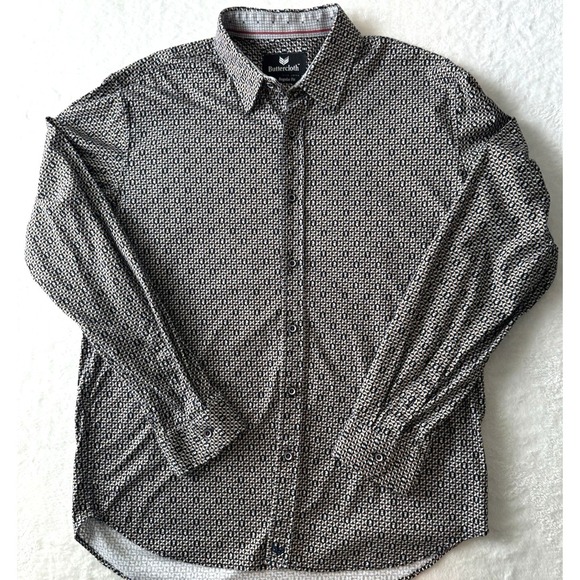 Buttercloth Other - Buttercloth Men XL Button-Up‎ Black Gold Shirt Geometric Chess Print Long Sleeve